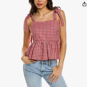 Madewell Red Rosalie Tie-Strap Top in Seersucker XL